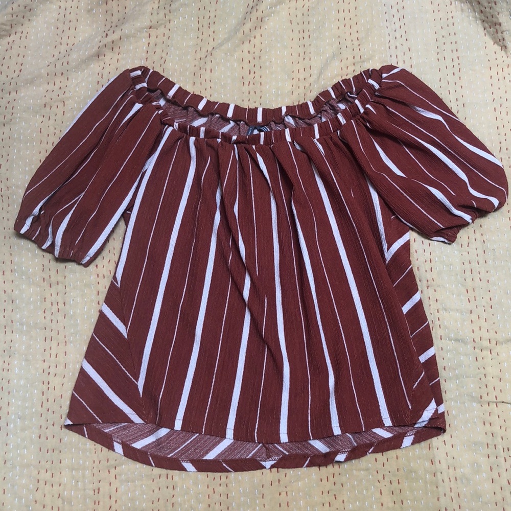 Anthropologie Rust and Ecru off shoulder top